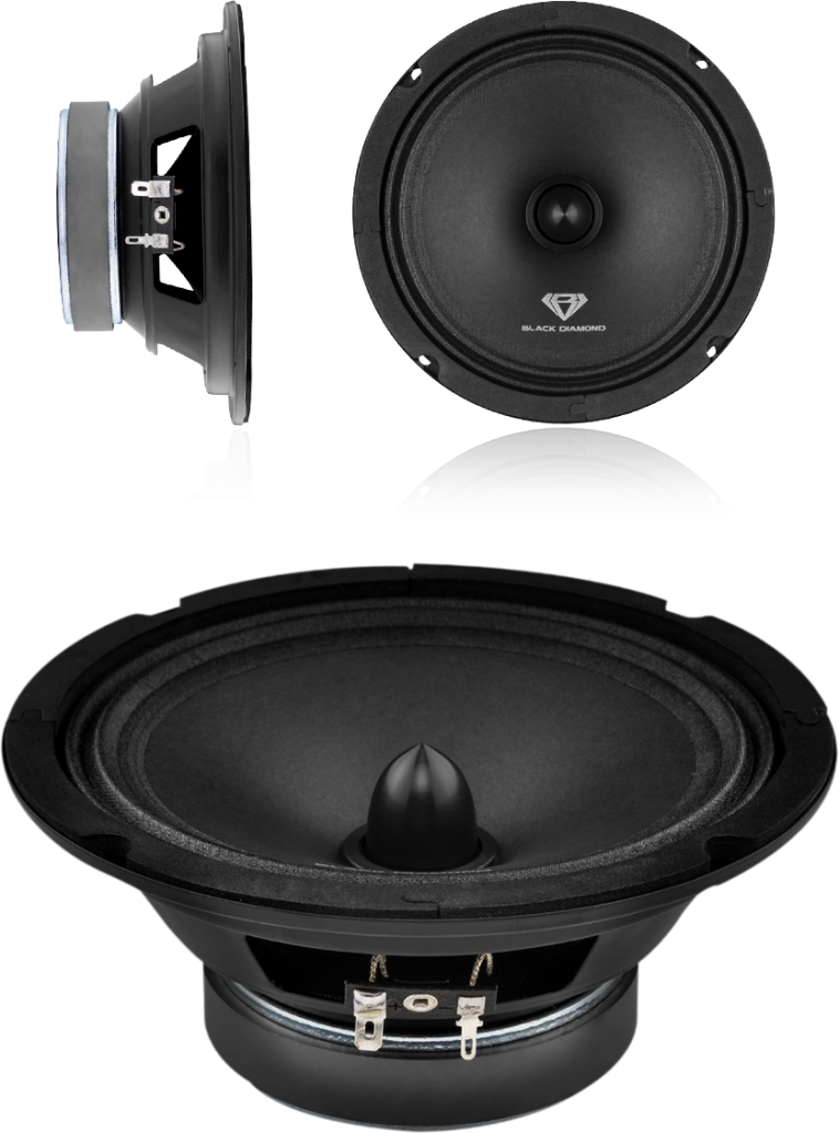 Black Diamond DIA-CM8.4B 8 Mid-Range Loudspeaker with Bullet 1 Voice Coil Universal Replacement Mids Pair 4-Ohm 70 Watts RMS 140 Watts Max Car or Truck Stereo Sound System 8-Inch Midrange 